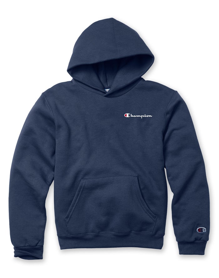 Champion Double Dry Script Logo Erkek Çocuk Kapşonlu Sweatshirt Lacivert ( XEGSLN384 )